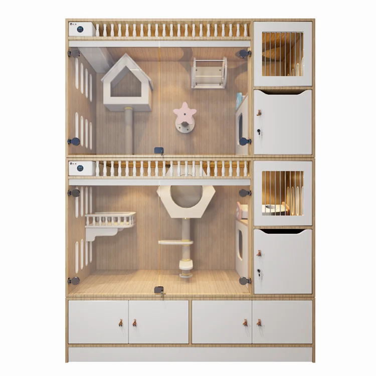 Cat House Customized Large Space Cage for Palace Solid Wood Pet Shop Transparent Cat Exhibition Cabinet Adoption Villa Glass