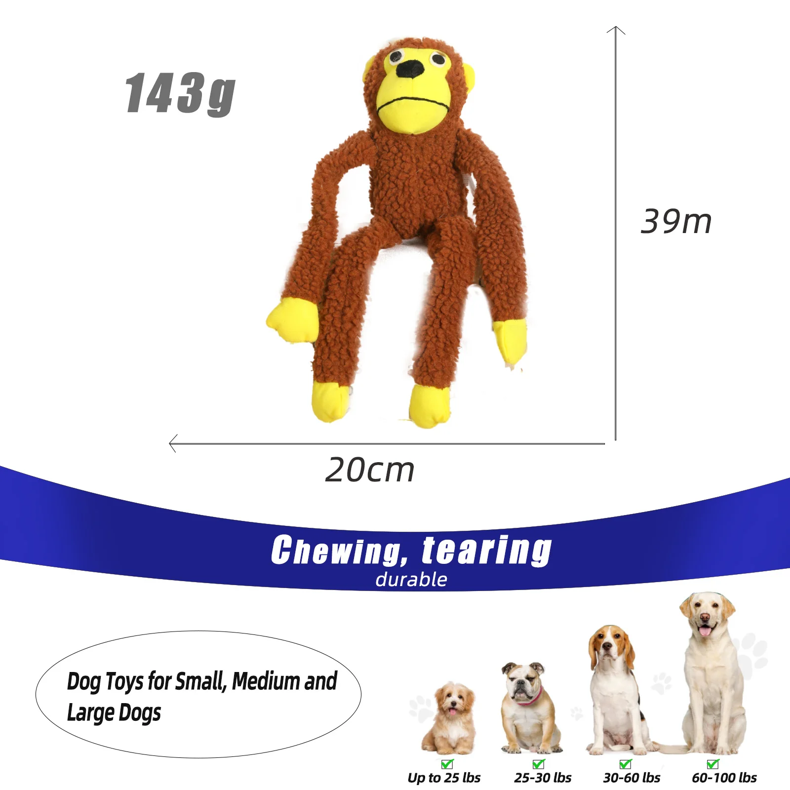 2025 Fun Sounding Plush Monkey Dog Toys Bite-Resistant Squeaking Interactive Puzzle Carton Packed Dog Toys