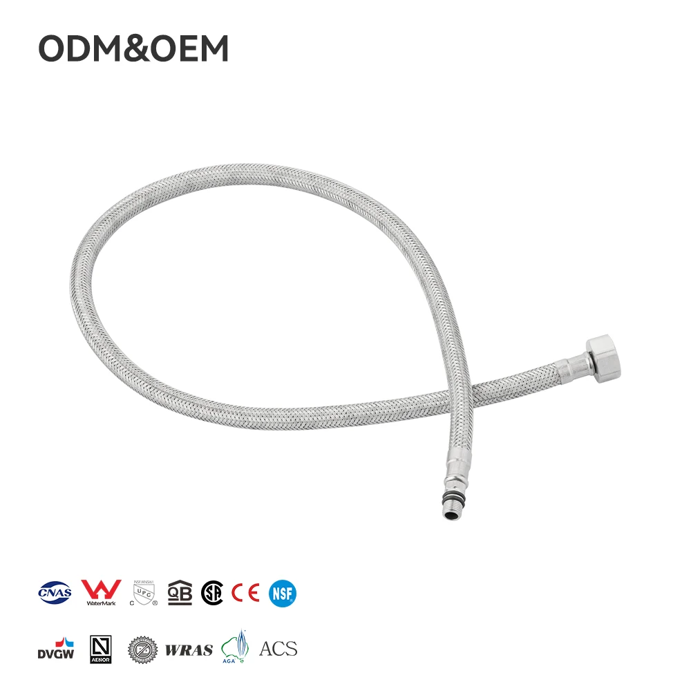 FANSKI Stock F1/2XM10X1 SUS 304 Braided Flexible Hose Stainless Steel Male Nut Extension Plumbing Hose Faucet Supply Bathroom