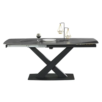 Luxury convertible dining table dining room rectangle marble spin 180 rotation dining table