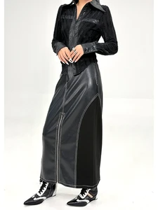 Bettergirl 2026 new Small niche design PU patchwork skirt