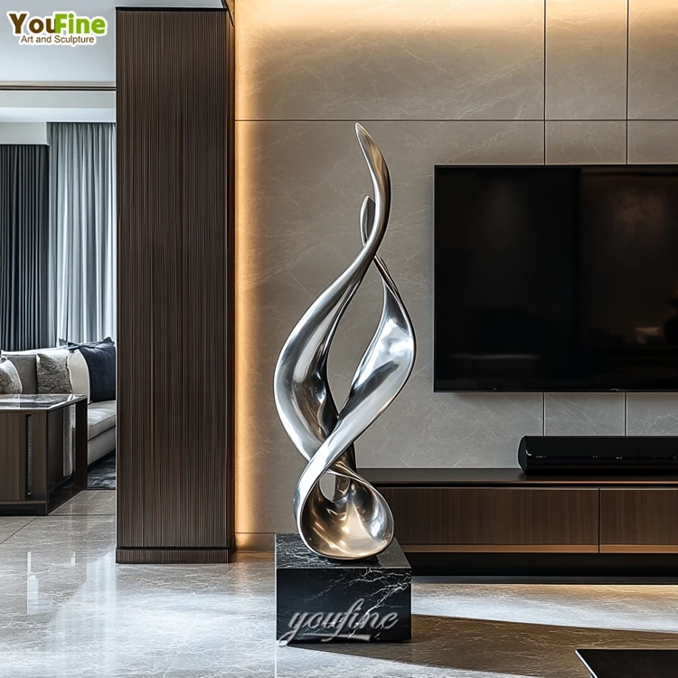 Abstract Golden Modern Abstract Twisted Sculpture Metal Stainless Steel Indoor Sculpture