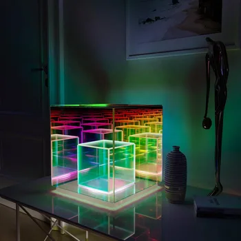 Restaurant night lighting cube desk lamp acrylic magic cubes LED colorful table light for bedroom