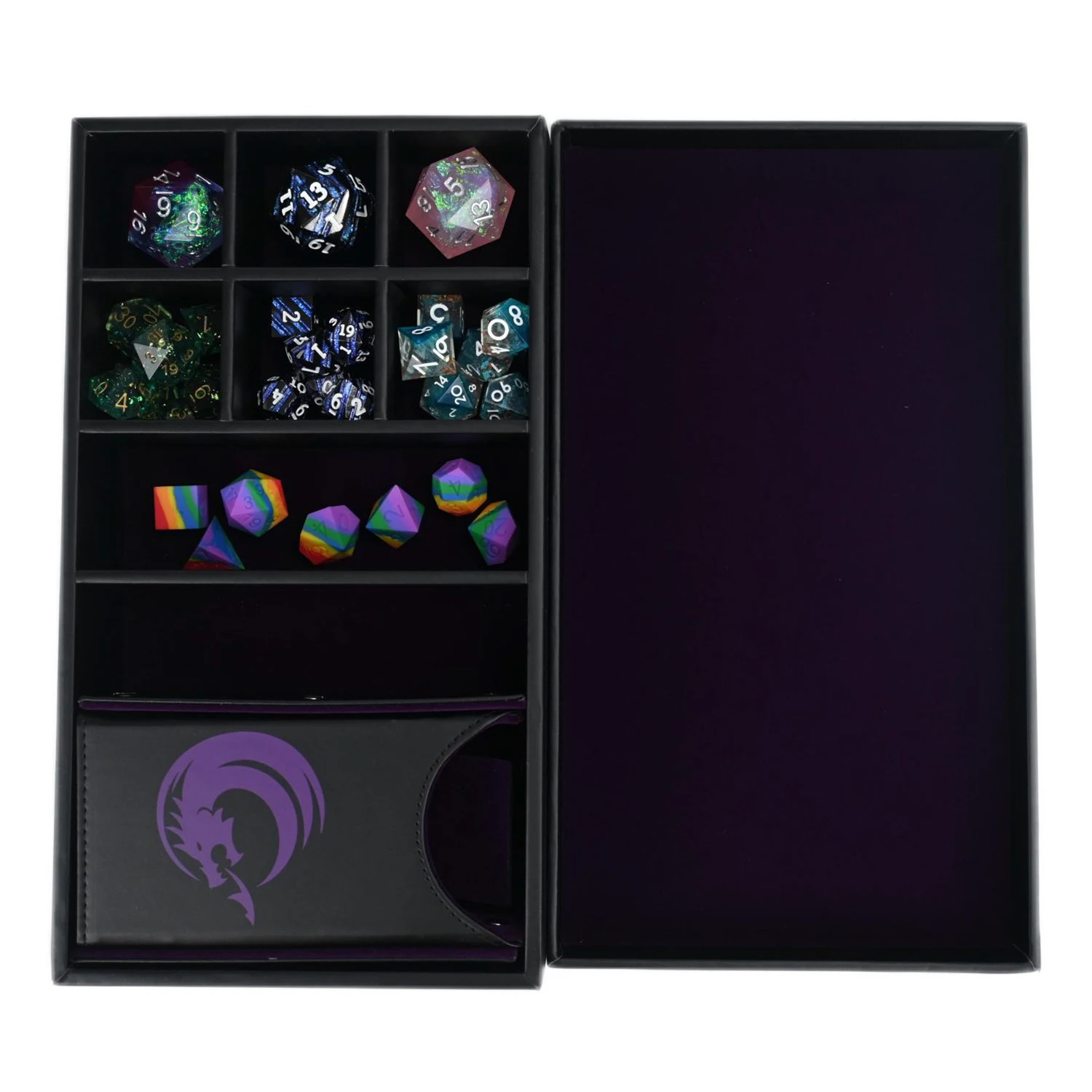 Изготовленный на заказ кожаный лоток для кубиков и съемная башня 3 в 1 хранения ролевых игр