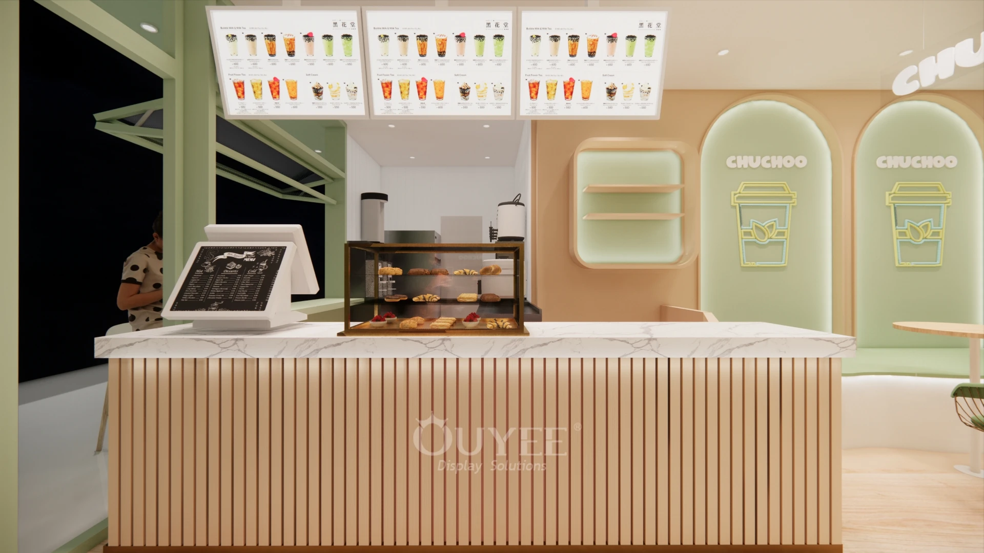 Customized Wooden Milk Tea Counter Showcase Decor Bubble Tea Shop Bar