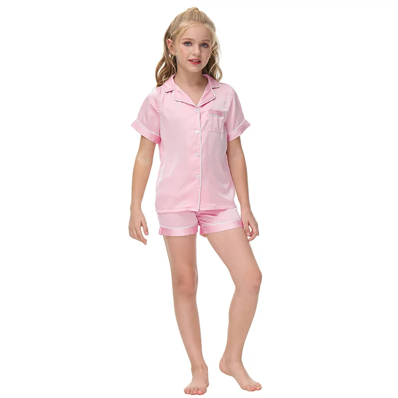 Summer Kid Lounge Wear Two Pieces Satin Pajamas For Children 2 Pcs Kids ...