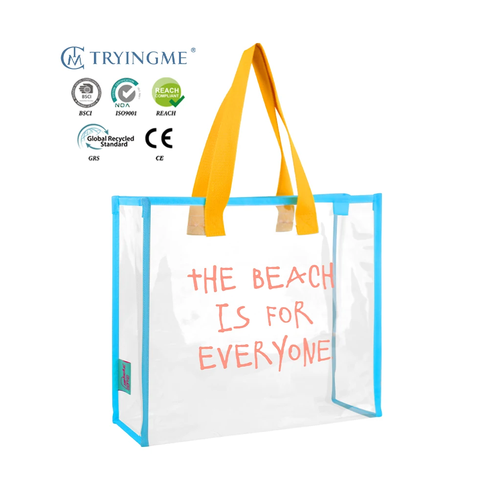 Manufacturer's Clear PVC Tote Bag Custom Logo Waterproof Beach Bag Transparent Fabric with Handle