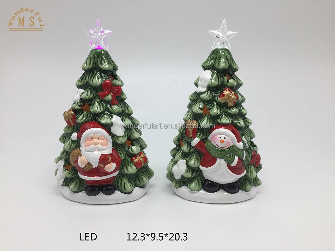 Terracotta Xmas Ornaments with Solar Light Led Christmas Tree Santa Claus Winter Snowman for Holiday Decoration