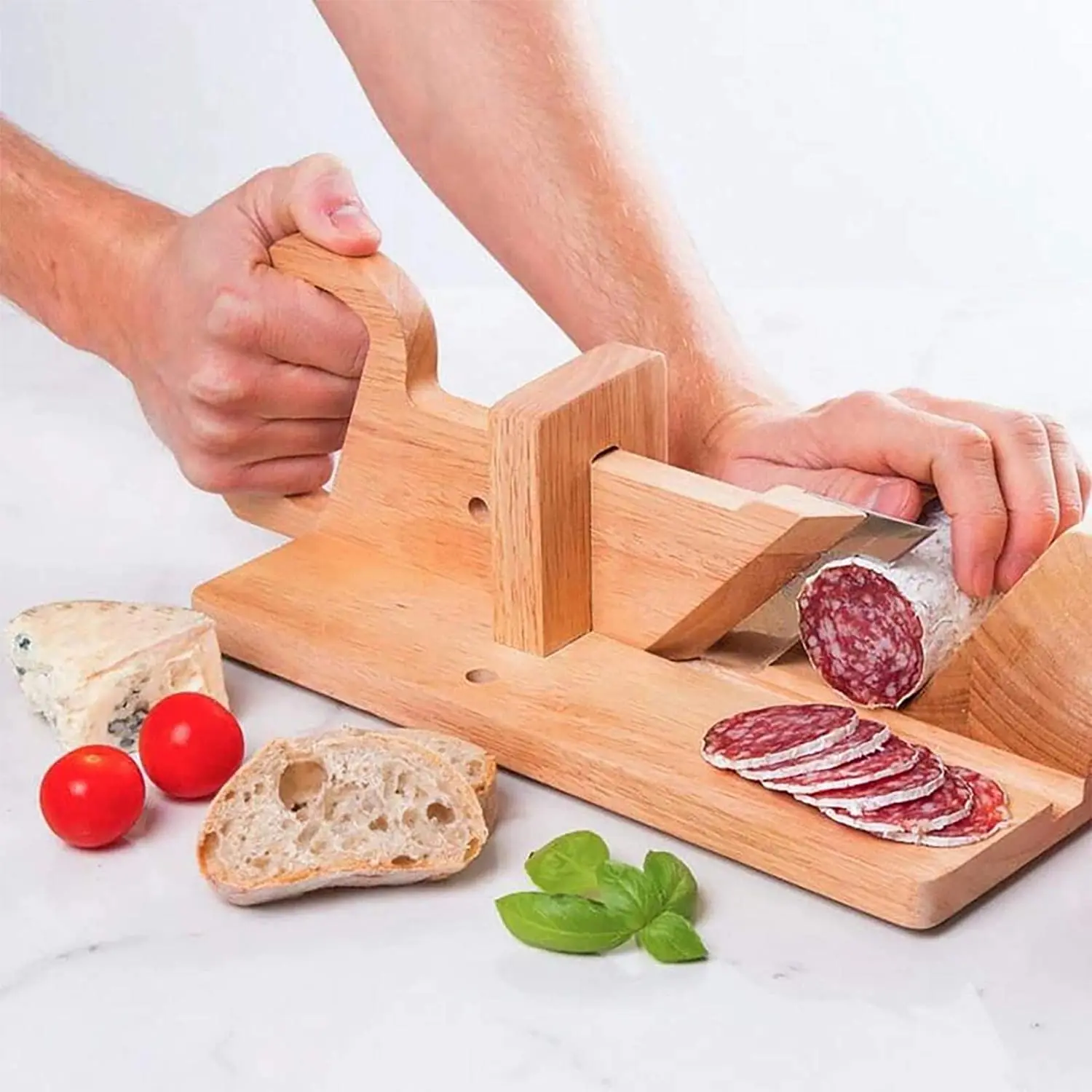premium sausage salami guillotine slicer rustic
