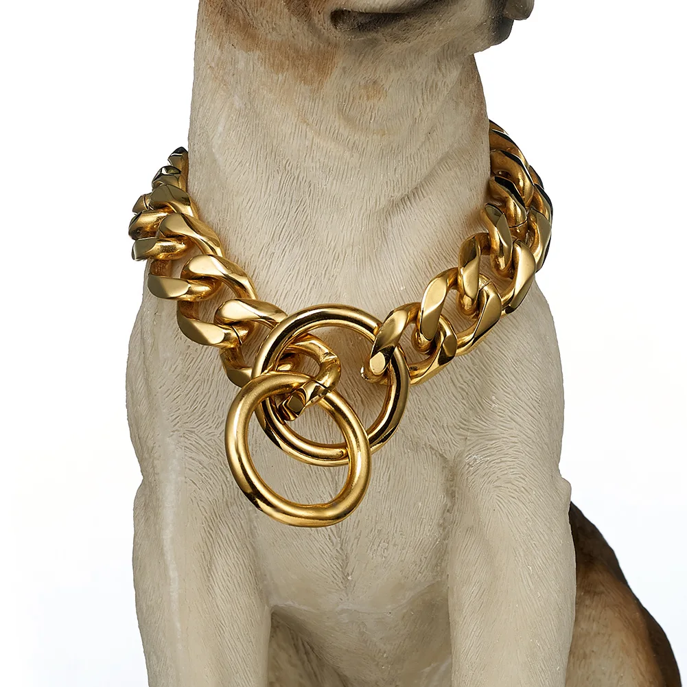 20mm heavy 18k gold plated stainless steel duty dog choker chain