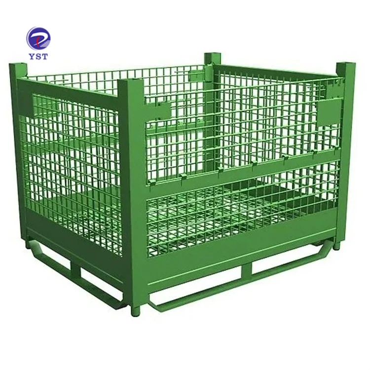 Powder Coating Stacking Warehouse Knock Down 2 Gate Wire Mesh Steel Bin