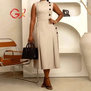 GX10993 Women's 2026 Fashion Summer Sexy Turtlenecek Sleeveless Elegant Button Patchwork Maxi Dress Elegant Causal Long Dresses