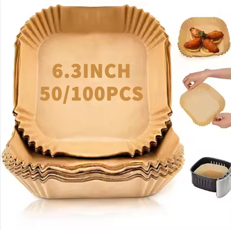 Reusable Non-Stick Oil-Proof Collapsible Silicone Air Fryer Liners Disposable Square Parchment Paper for Bread and Cookie Use