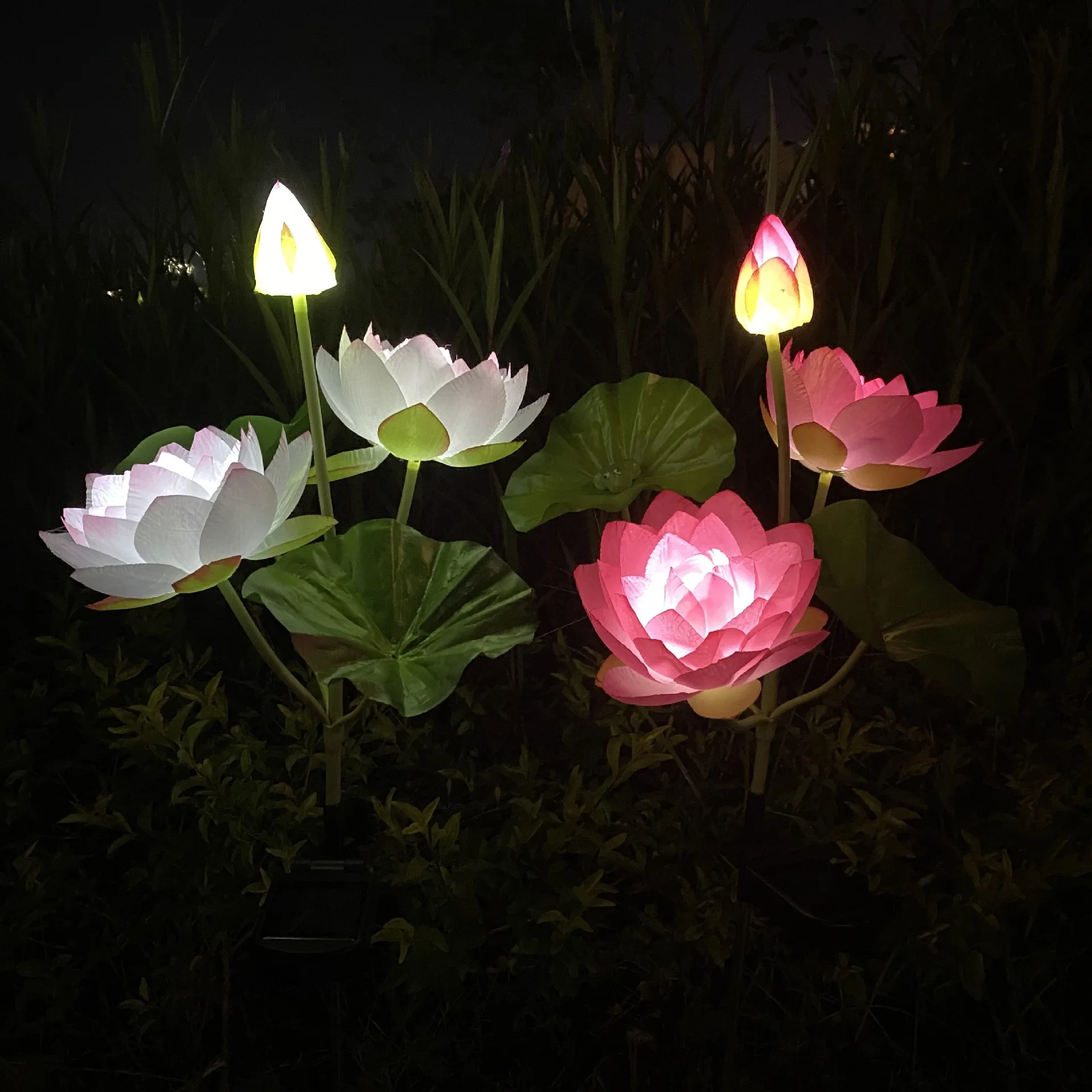 Garden Light Multicolor Changing Solar Powered Fountain Pond Pathway Light Outdoor Landscape Path Lawn Lotus Flower Lamp