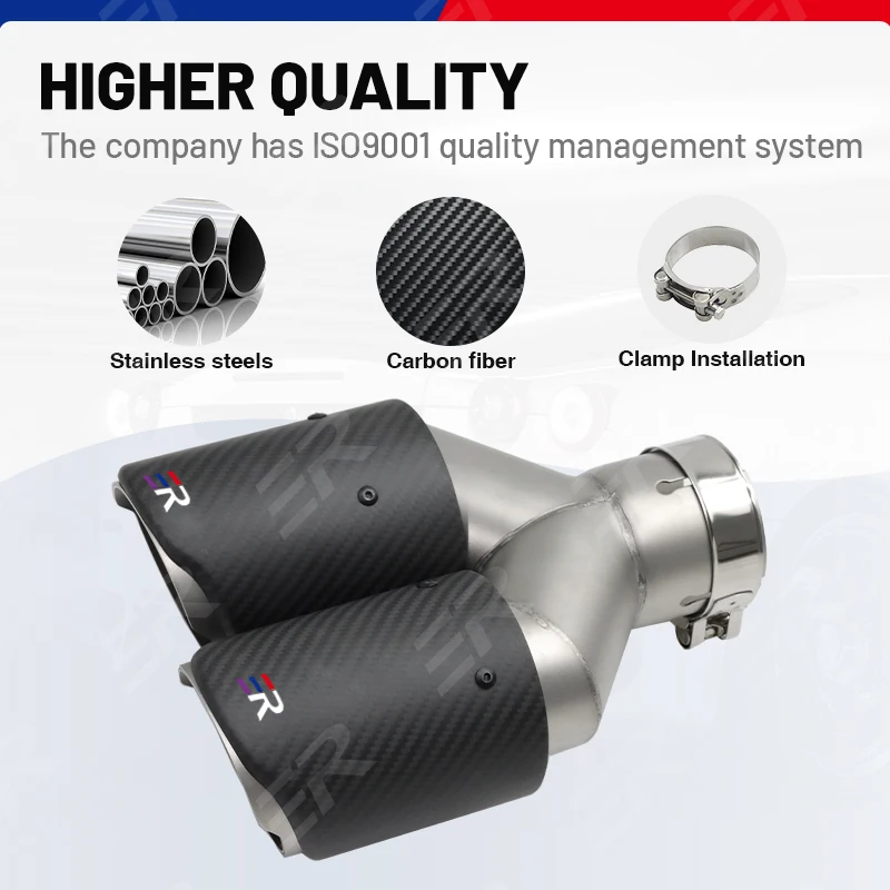 Universal Y PIECE Staggered Double Outlet End Tips Tail Pipe Carbon Fiber Twin Exhaust Tip Muffler Exhaust Pipes
