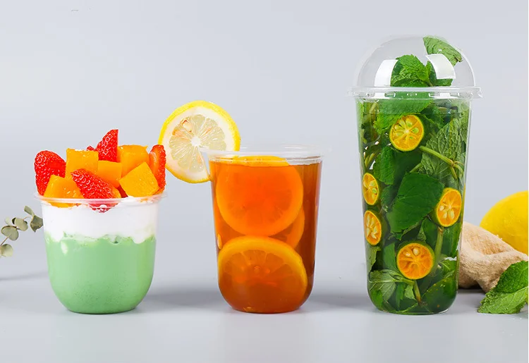 95 U Cup Custom Logo Clear PP Disposable Smoothie/Coffee/Yogurt Cups with Lid 350ml/500ml/680ml Takeaway Use
