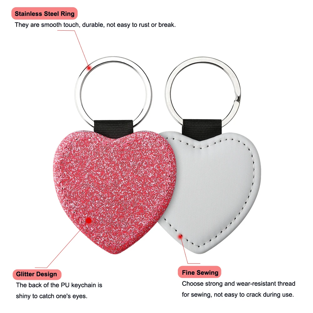 New Arrival Pu Leather Custom Sublimation Photo Keychains Blank Glitter ...