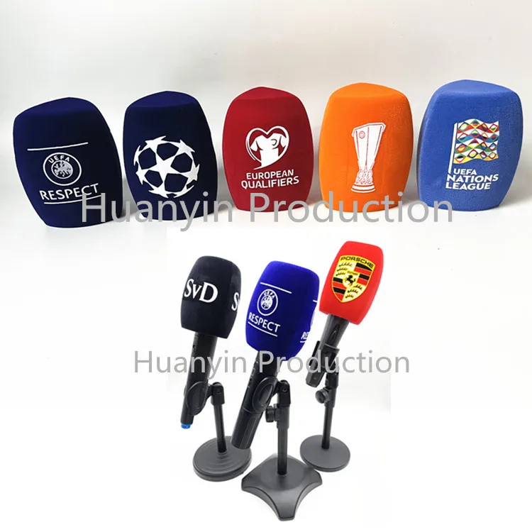 Custom Design High Density Sound Absorbing Wind Resistant Polyurethane Microphone Foam with logo Printed for Outdoor Interview