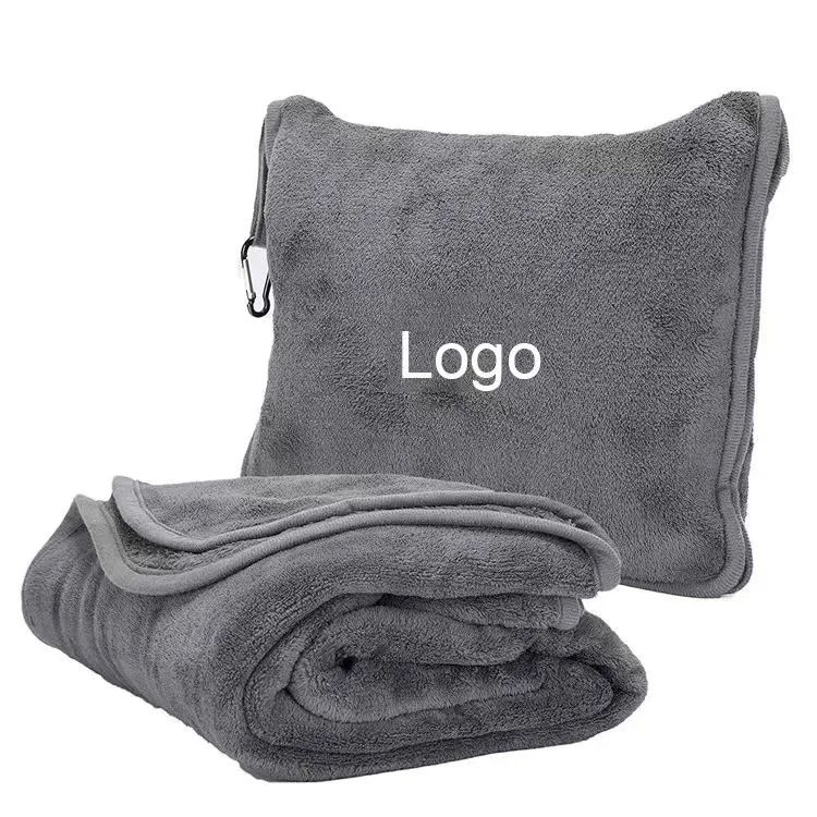 High Quality Portable Polar Fleece Customized logo 2 in 1 Plane Travel Pillow Blanket