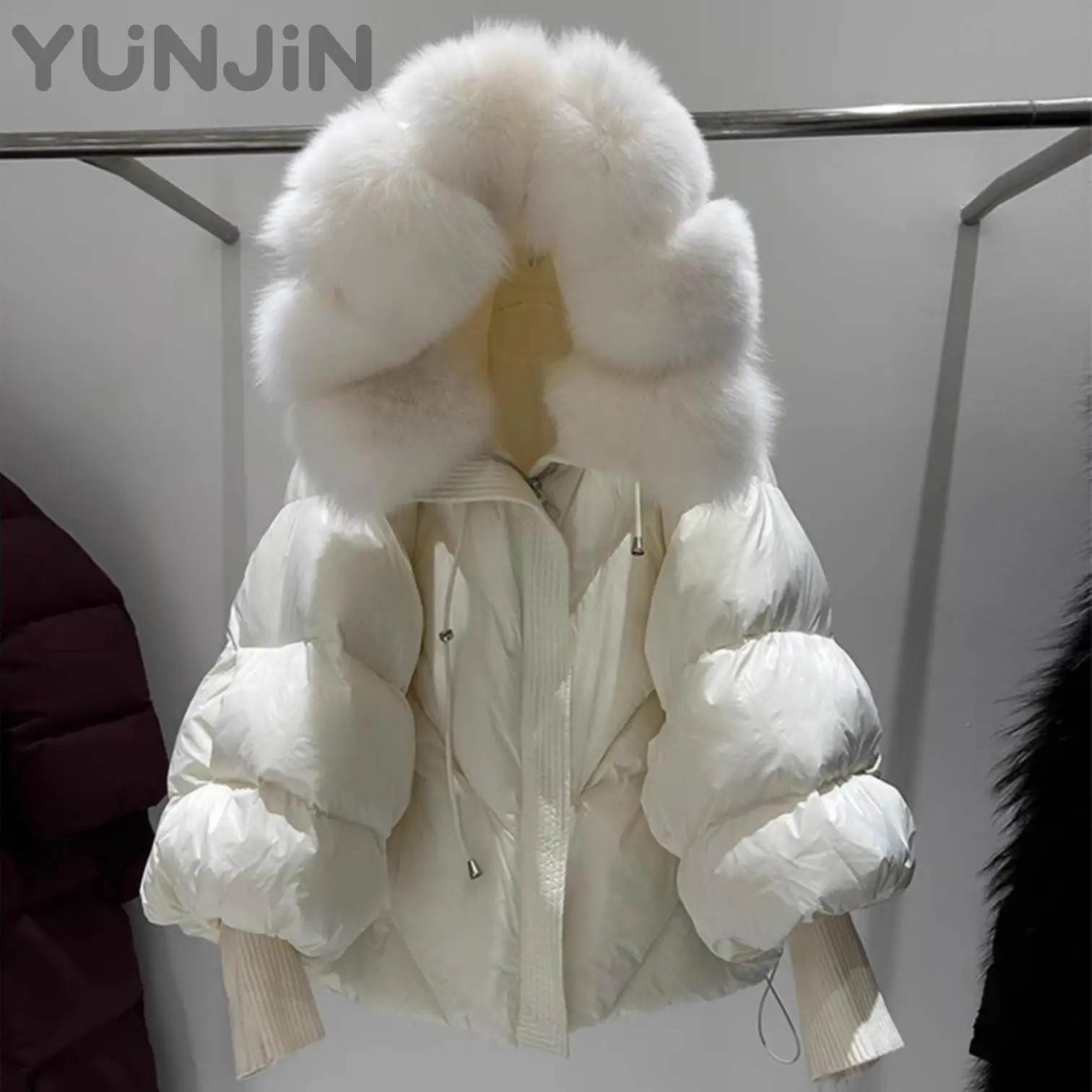 Oversize Women's Big Real Fox Fur Collar Hooded