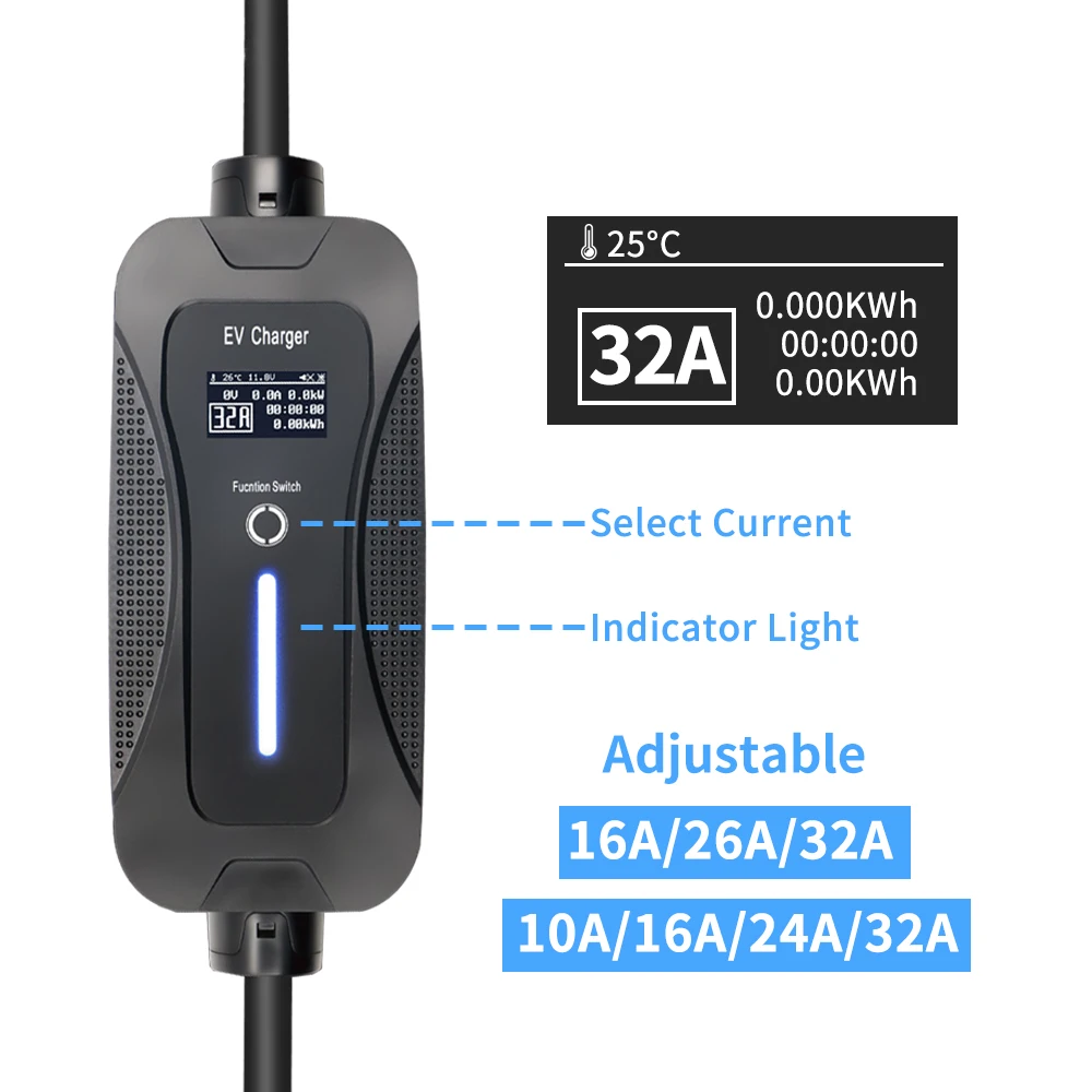 3.5kw 7kw 16a 32a Type 2 Mobile Level 2 Ev Charger Ac Station Olcd ...