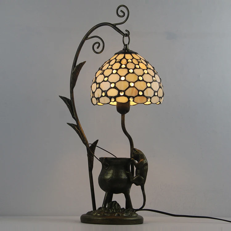 LongHuiJing 8-Inch Charming Modern Simple Tiffany Style Stained Glass Table Lamp