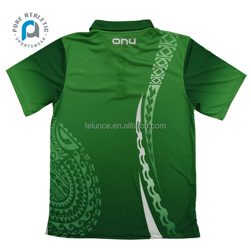 Pure Sublimation High Quality Mesh Man T-shirts Green Polynesian Wholesale Tattoo Buttons Polyester Men's Polo Shirts  Custom