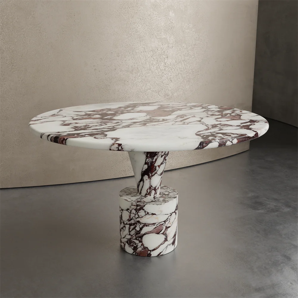 Calacatta Viola Round Dining Table with Unique Legs