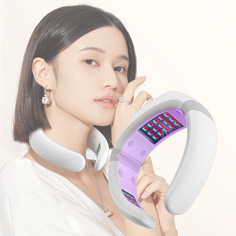 Neck Pain Treatment Instrument LED Red And Blue Light Portable Electric Pain Relief Neck Massager with Rhinitis Removal Laser