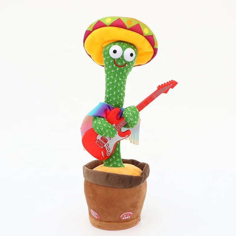 Qrooper Dancing Talking Cactus Toy - Repeating Voice Recording Cactus (Brown)