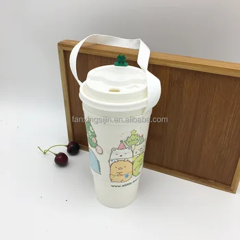 Wholesale Custom Bubble Tea Cup Sleeve Carrier Cute Design Canvas Drink Holder 12oz Canvas Boba Cup Holder