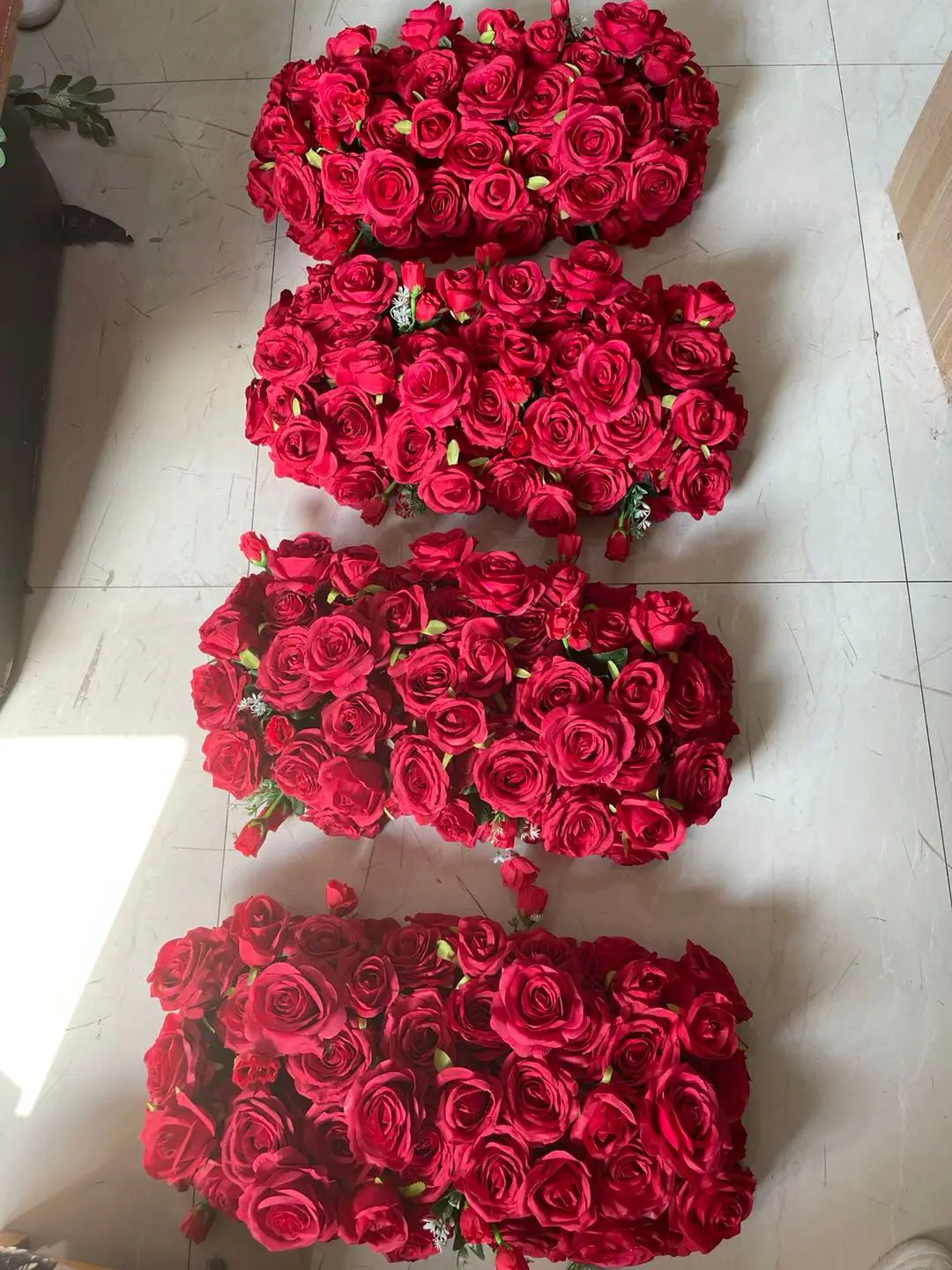 Isevian Red Rose Flower Row Artificial Runner Table Flower Row