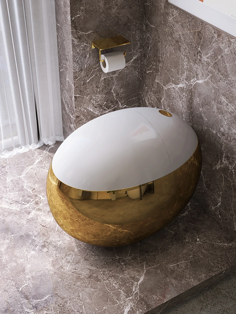 Morden Style Golden Egg Shape Wc One Piece Ceramic Gold Color Toilet ...