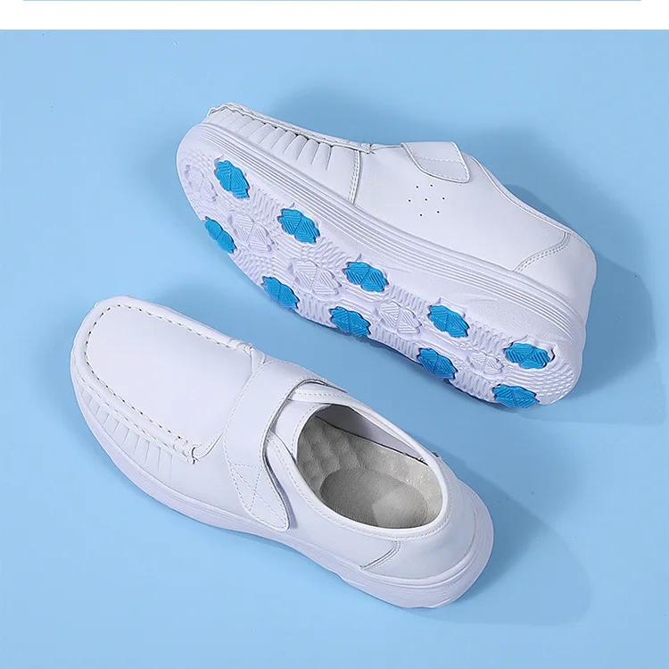 Comfortable Genuine Leather Nurse Shoes with Soft Soles and Breathable Velcro Fastening for Hospital&Home&Private Clinic