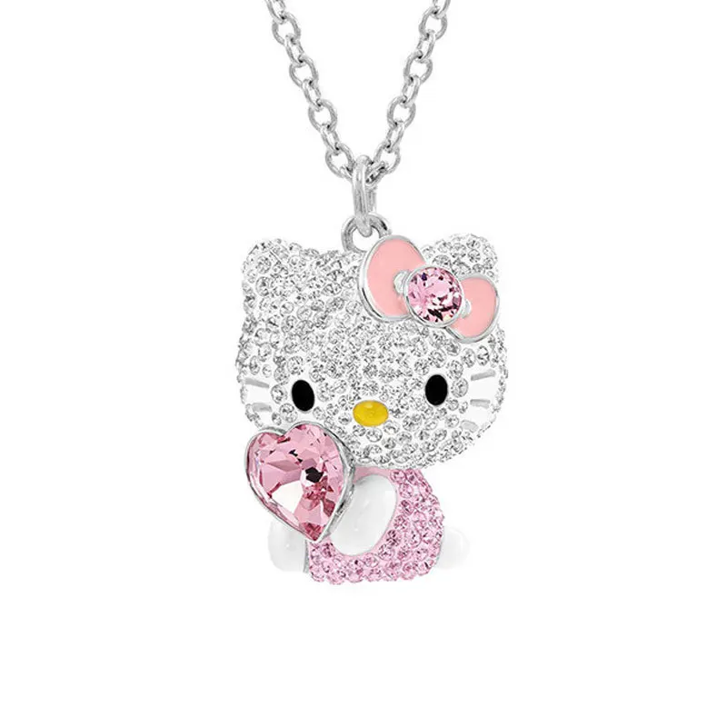 Hello Kitty Crystal & Silver Plate Jewelry Pendant New in Box Necklace 