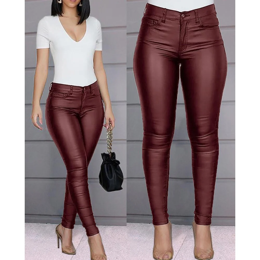 CXXQ Women's Faux Leather Pants High Waist Front Zipper Up