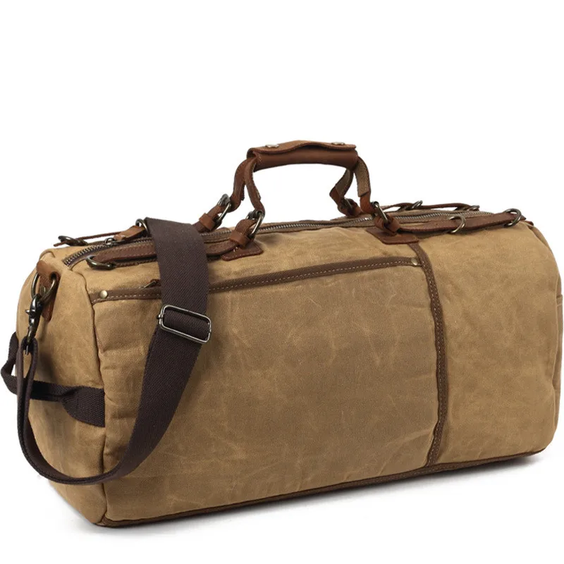 Waxed Canvas With Leather Trim Travel Duffle Bag