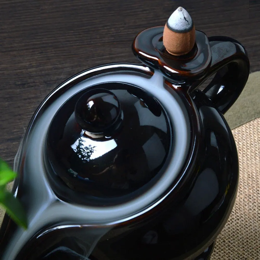 Cool Ceramic Black Teapot Design Waterfall Backflow Incense Holder