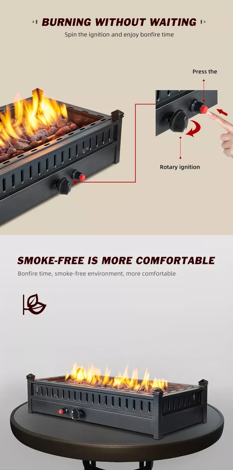 Outdoor Tabletop propane gas stove extended rectangle Table Fire Pit