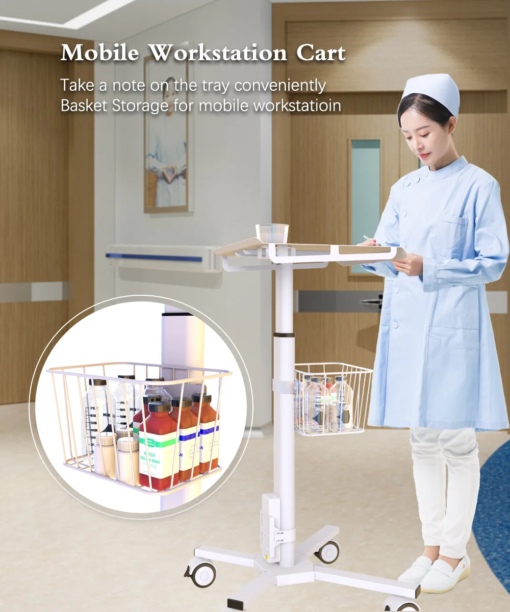 Mobile Workstation Laptop Cart Gas Spring Nurse Cart Height Adjustable ...