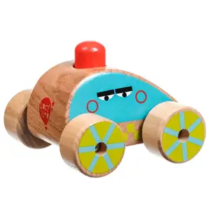 High Quality Toddler Creative Funny Push Button Make a Sound Early Educational Wooden Traffic Car Toy for Kids Boys and Girls