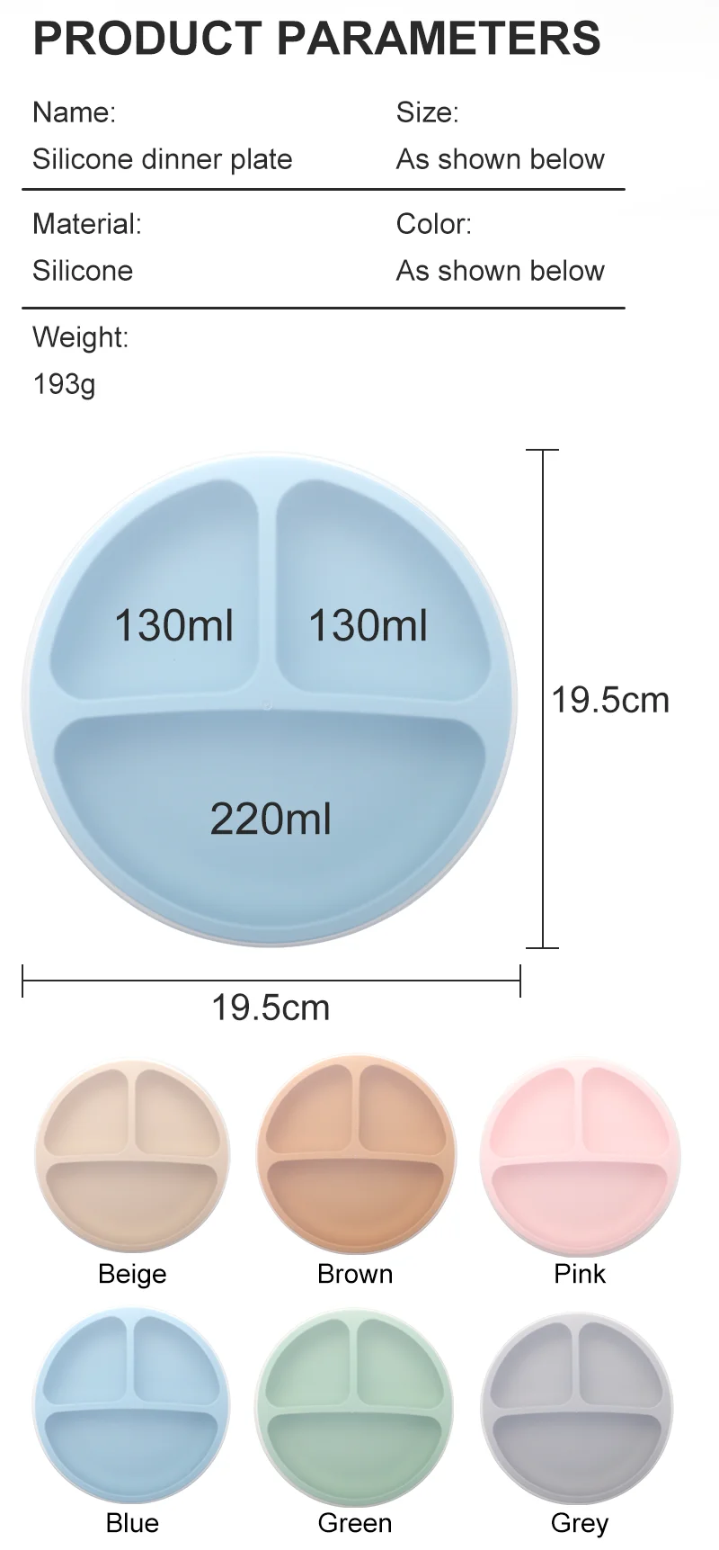 Baby Led Weaning Feeding Silicone Suction Plate Divided Unbreakable