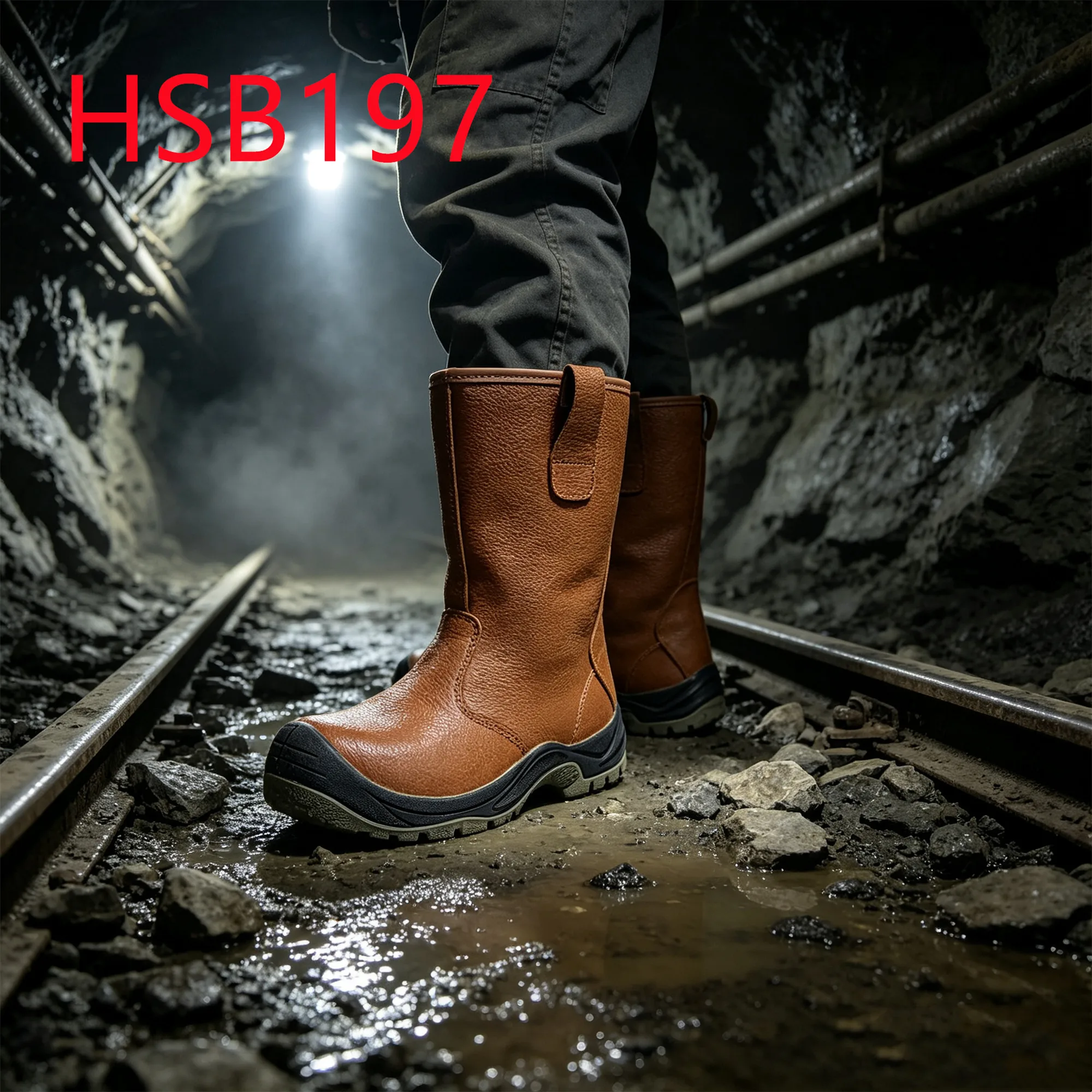HY,Machine Shops Natural Embossed Leather Hua Singh Safety Boots Drilling Platform Keep Warm Wool Lining Miner Work Boots HSB197