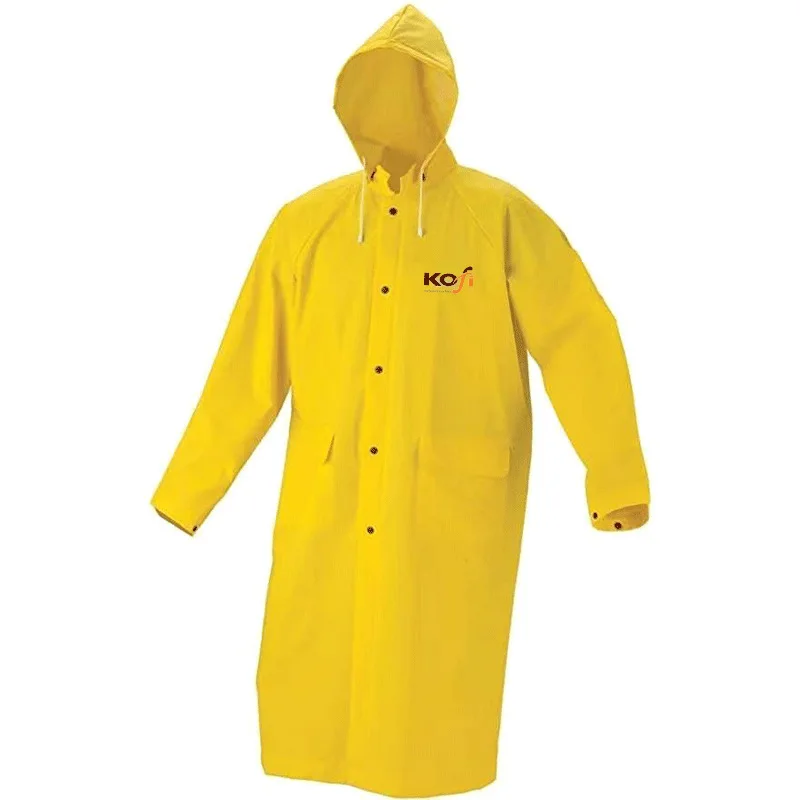 Custom Heavy Duty Rain Coat For Adults Yellow Durable Pvc Long One