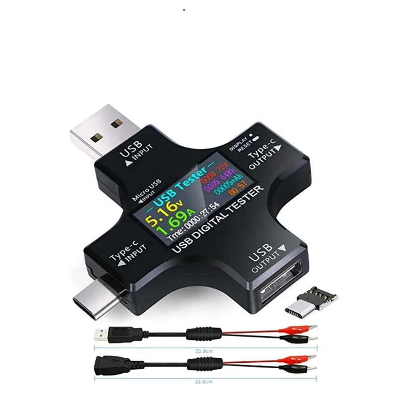 2 in 1 USB Meter Tester IPS Screen Digital Type C DC Voltage Current Monitor 