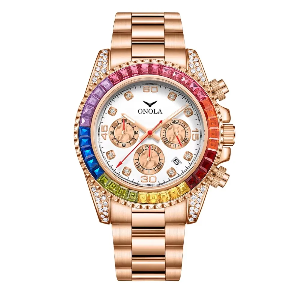 Onola 6842G Fashion Rainbow Diamond Watch for Men Business