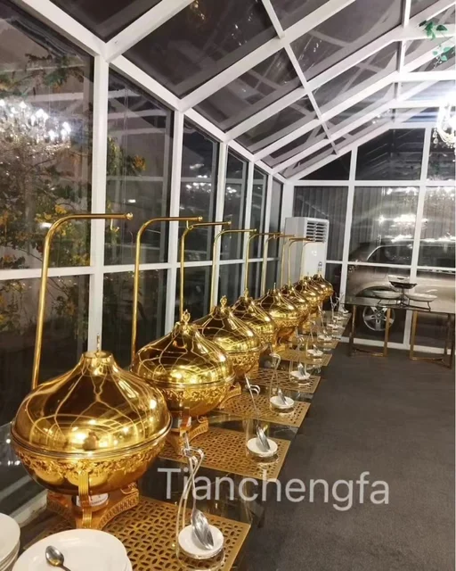 Antique Set Food Warmer Wedding Party Gold Hotel Restaurant Buffet Catering Stainless Steel Chafing Dish With Hanging Lids