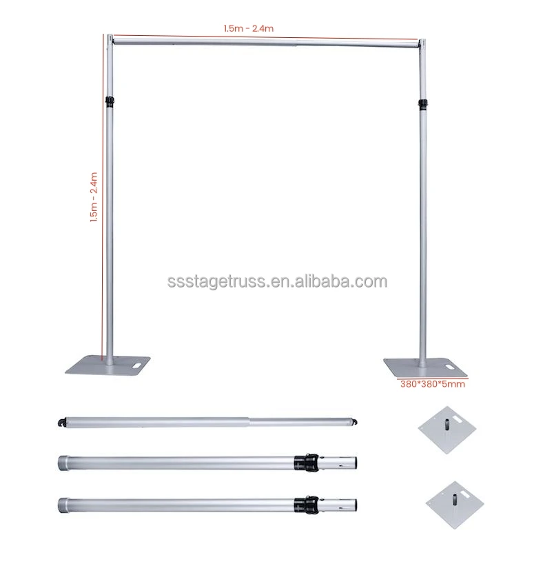 2.4x2.4M Aluminum Alloy Pipe and Drape Stand Adjustable Backdrop Stand for Wedding Party Decoration Show Booth Display Stand