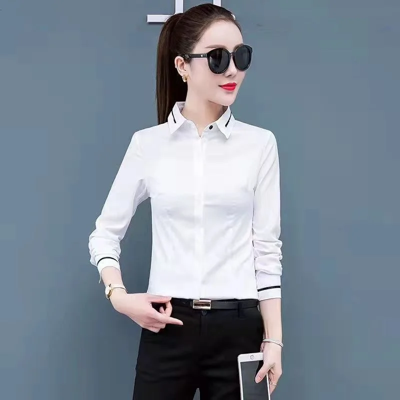 Women's White Collared Raglan Sleeve Blouse For Office Work