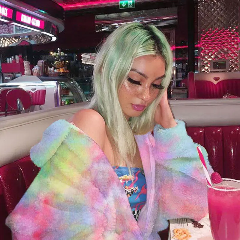 rainbow fur vest